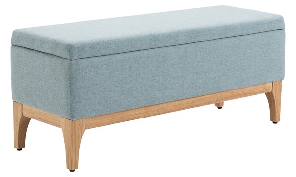 Panca Pouf Contenitore Imbottita 110x39x45 cm in Tessuto Effetto Lino Azzurro
