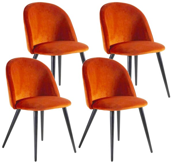 Set 4 Sedie Imbottite 49x52x79 cm in Velluto Arancio e Nero