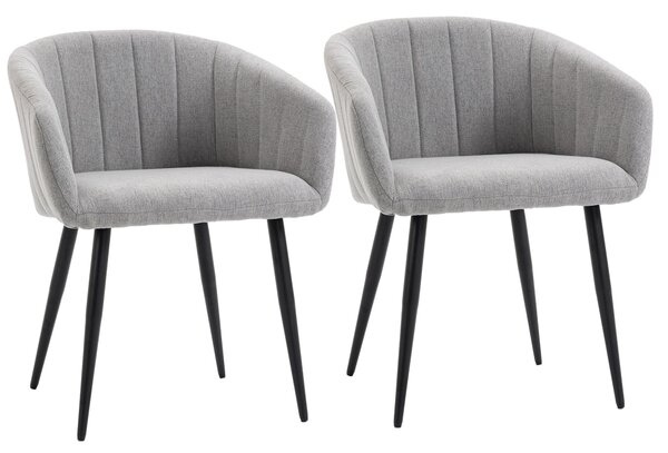 Set 2 Sedie Imbottite 62x56x76 cm in Tessuto Effetto Lino Grigio Chiaro