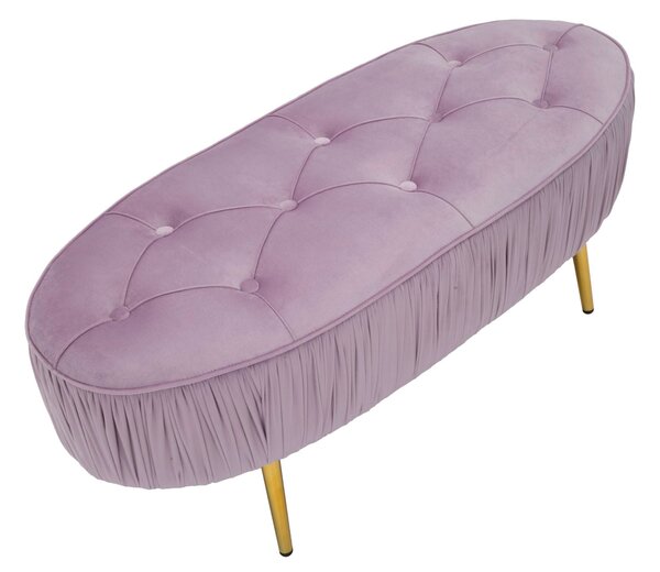 Panca Ovally Rosa 102x40,5x42 cm in Legno e Velluto Rosa e Oro