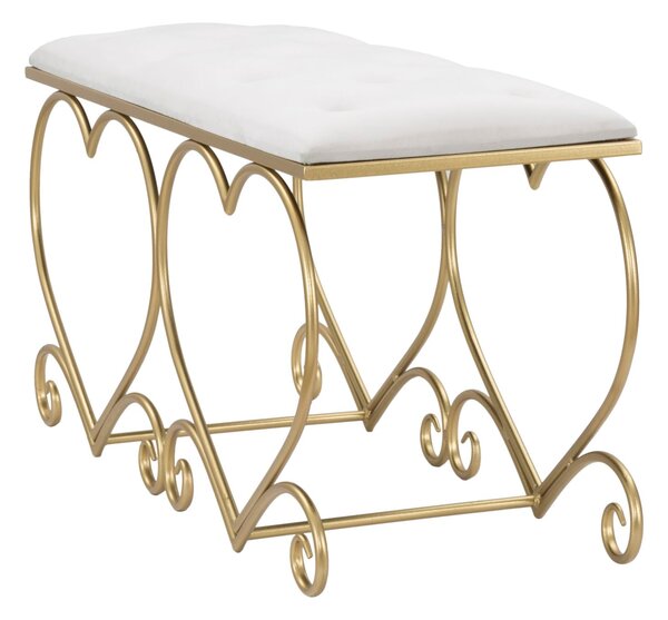 Panca Heart Crema 105x37,5x51,5 cm in Ferro e MDF e Spugna e Poliestere Oro e Rosa
