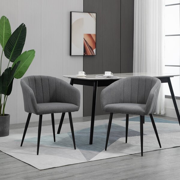 Set 2 Sedie Imbottite 62x56x76 cm in Tessuto Effetto Lino Grigio Scuro