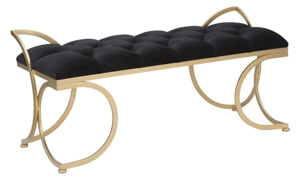 Panca Glam Luxy Nera 103x43x47 cm in Ferro e MDF e Spugna e Poliestere Nero e Oro