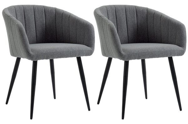 Set 2 Sedie Imbottite 62x56x76 cm in Tessuto Effetto Lino Grigio Scuro