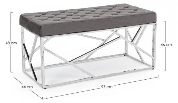 Panca Rayan Velluto Grigio 97x44 in Tessuto effetto Velluto Grigio