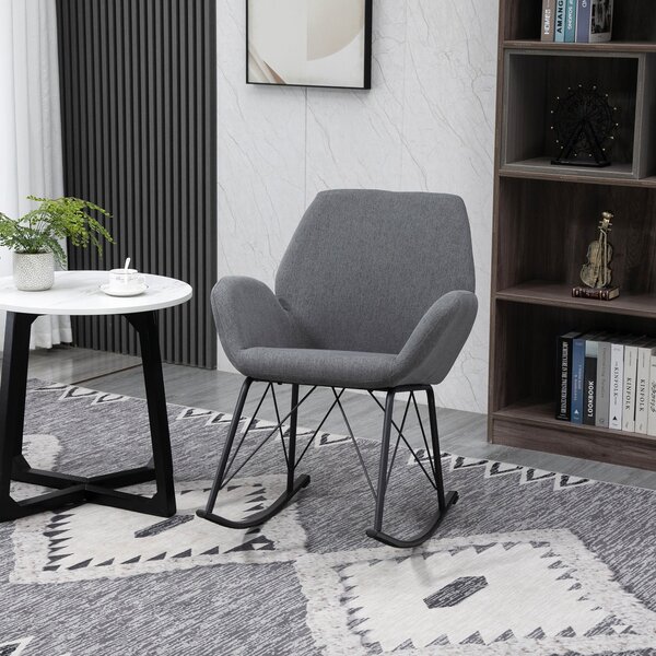 Sedia a Dondolo Imbottita 65x80x88 cm in Metallo e Tessuto Grigio