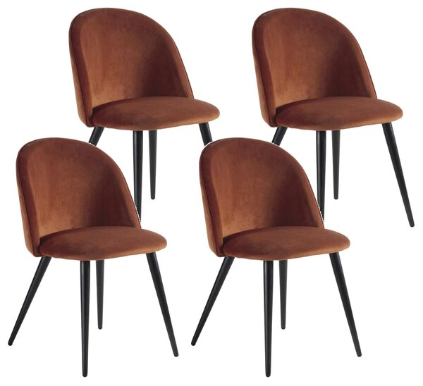 Set 4 Sedie Imbottite 49x52x79 cm in Velluto Bronzo e Nero