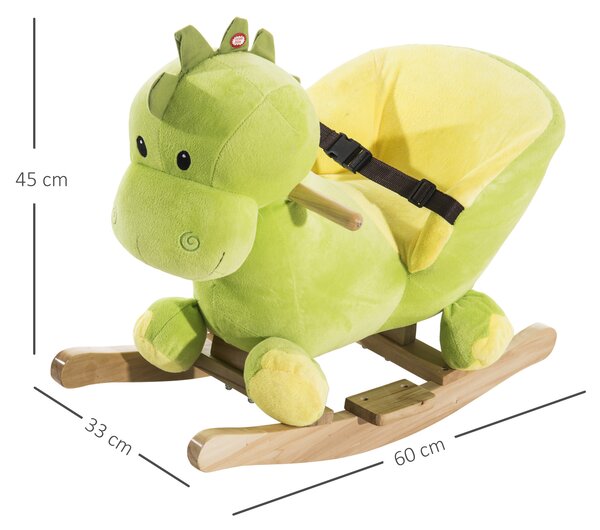 HOMCOM Cavallo a Dondolo per Bambini in Legno, a Forma di Dinosauro, Cavalluccio per Bambini con Cintura di Sicurezza, Verde e Giallo | Aosom Italy