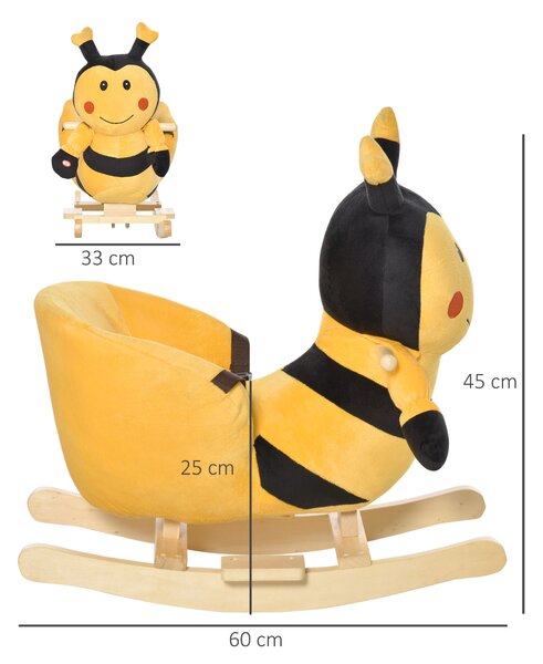 HomCom Cavallo a Dondolo in Legno per Bambini Ape Giochi Educativi 60x33x45cm Colori Giallo e Nero per Sviluppo Motorio|Aosom