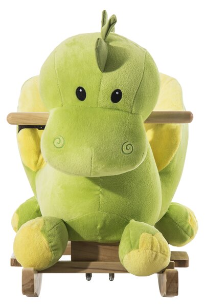 HOMCOM Cavallo a Dondolo per Bambini in Legno, a Forma di Dinosauro, Cavalluccio per Bambini con Cintura di Sicurezza, Verde e Giallo | Aosom Italy