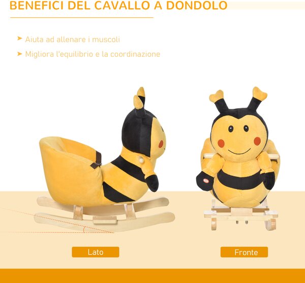 HomCom Cavallo a Dondolo in Legno per Bambini Ape Giochi Educativi 60x33x45cm Colori Giallo e Nero per Sviluppo Motorio|Aosom