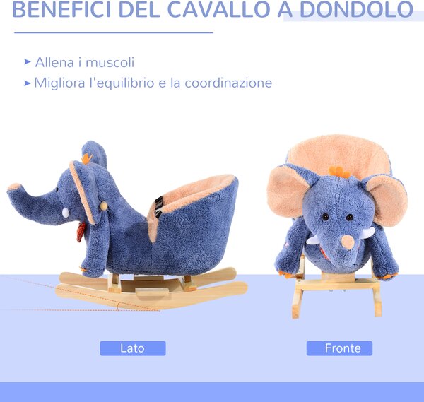 HOMCOM Cavallo a Dondolo Morbido in Legno Elefante per i Bambini 60x33x45cm|Aosom