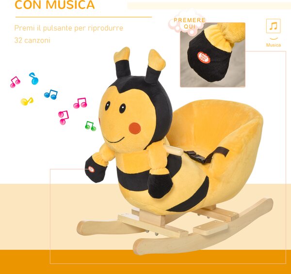 HomCom Cavallo a Dondolo in Legno per Bambini Ape Giochi Educativi 60x33x45cm Colori Giallo e Nero per Sviluppo Motorio|Aosom