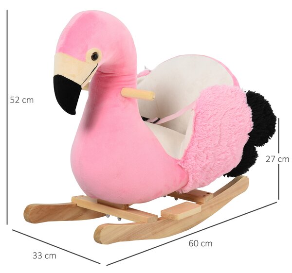 Homcom Fenicottero Rosa a Dondolo, Legno, Cinture di Sicurezza, Gioco Sicuro e Divertente per Bambini dai 18 Mesi|Aosom