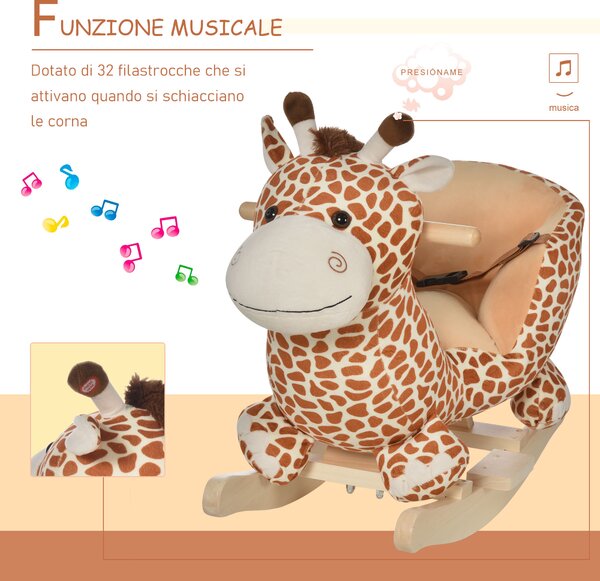 HOMCOM Cavallo a Dondolo in Legno Giraffa per i Bambini 60 x 33 x 45cm|Aosom