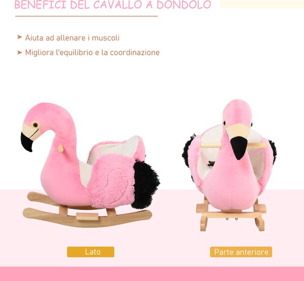 Homcom Fenicottero Rosa a Dondolo, Legno, Cinture di Sicurezza, Gioco Sicuro e Divertente per Bambini dai 18 Mesi|Aosom