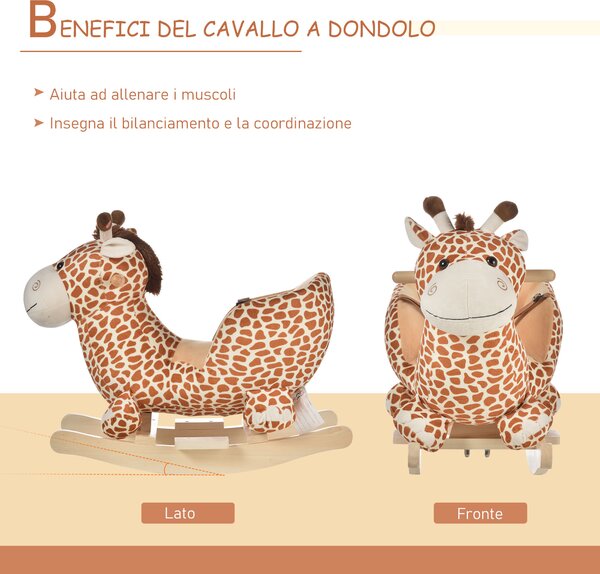HOMCOM Cavallo a Dondolo in Legno Giraffa per i Bambini 60 x 33 x 45cm|Aosom