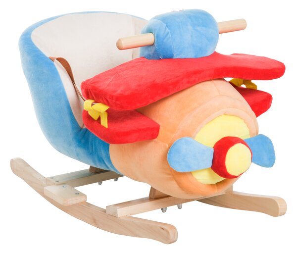 HOMCOM Dondolo a Forma di Aeroplano per Bambini di Età Superiore a 18 Mesi con Musica Incorporata in Legno Alamo, Max:60kg 60x33x45cm|Aosom