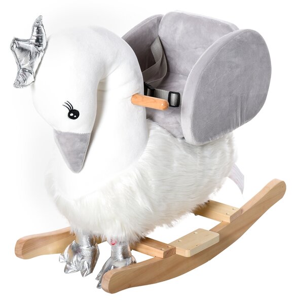 HOMCOM Cavallo a dondolo stile cigno seduta imbottita con suono 3 LR44 batterie per bambini 18-36 mesi bainco grigio Max.carico 40kg|Aosom