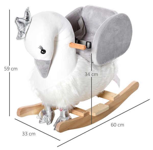 HOMCOM Cavallo a dondolo stile cigno seduta imbottita con suono 3 LR44 batterie per bambini 18-36 mesi bainco grigio Max.carico 40kg|Aosom