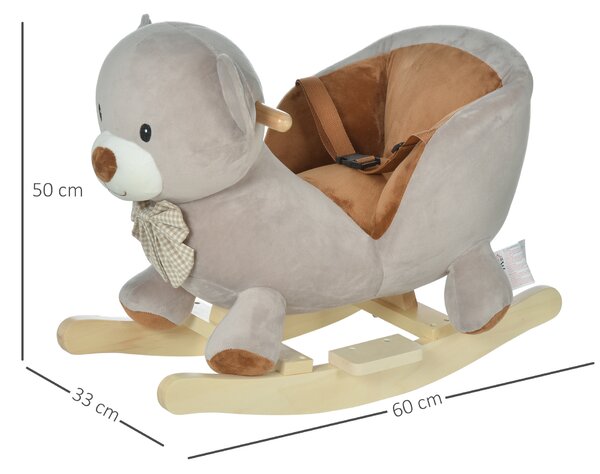 HOMCOM Cavallo a Dondolo a Forma di Orso con Suoni, Cavalluccio a Dondolo per Bambini 18-36 mesi Interattivo, Grigio, 60x33x50cm|Aosom