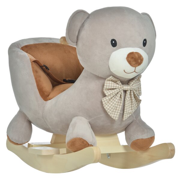 HOMCOM Cavallo a Dondolo a Forma di Orso con Suoni, Cavalluccio a Dondolo per Bambini 18-36 mesi Interattivo, Grigio, 60x33x50cm|Aosom