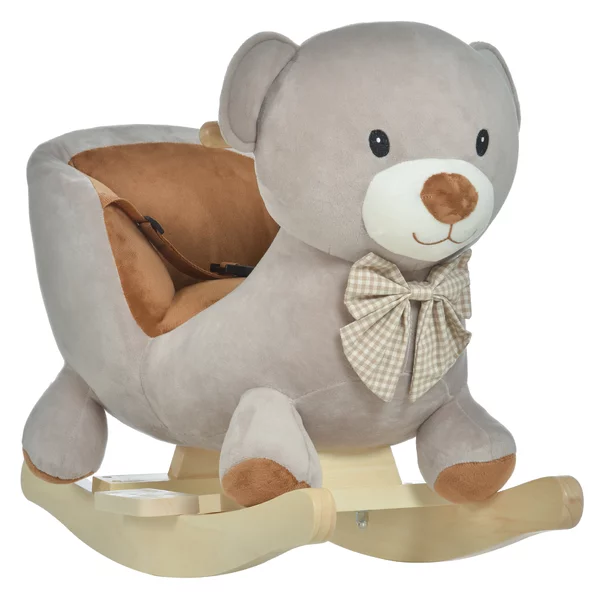 HOMCOM Cavallo a Dondolo a Forma di Orso con Suoni, Cavalluccio a Dondolo per Bambini 18-36 mesi Interattivo, Grigio, 60x33x50cm|Aosom