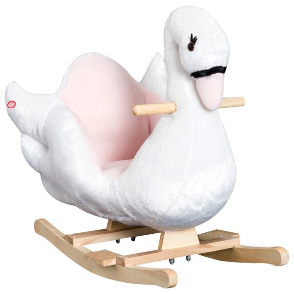 HOMCOM Cavallo a Dondolo a Forma di Cigno con Musica, Struttura in Metallo e Legno, Rivestimento Peluche, 60x32x55cm, Bianco|Aosom