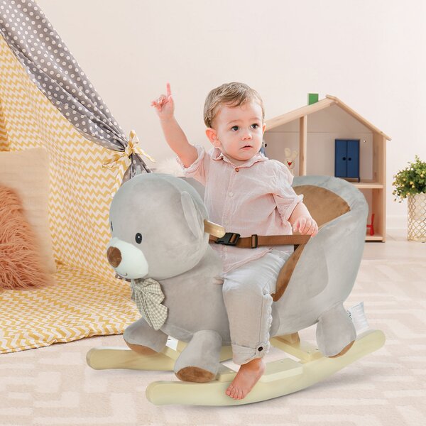 HOMCOM Cavallo a Dondolo a Forma di Orso con Suoni, Cavalluccio a Dondolo per Bambini 18-36 mesi Interattivo, Grigio, 60x33x50cm|Aosom