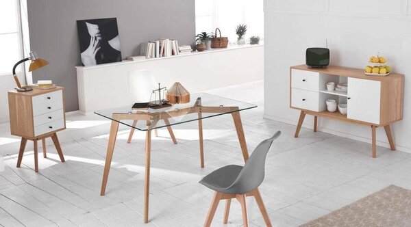 Set 4 Sedie 52x48,5x82 cm in Similpelle e Legno di Faggio Tommy Grigie