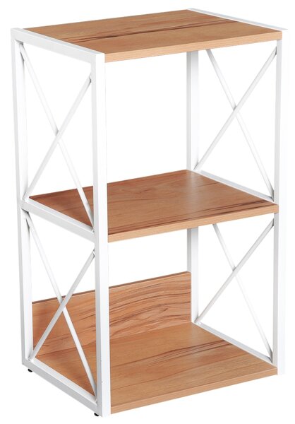 Libreria Scaffale 3 Ripiani con Struttura in Acciaio Bianco e Ripiani in Legno 40x35x72.5 cm