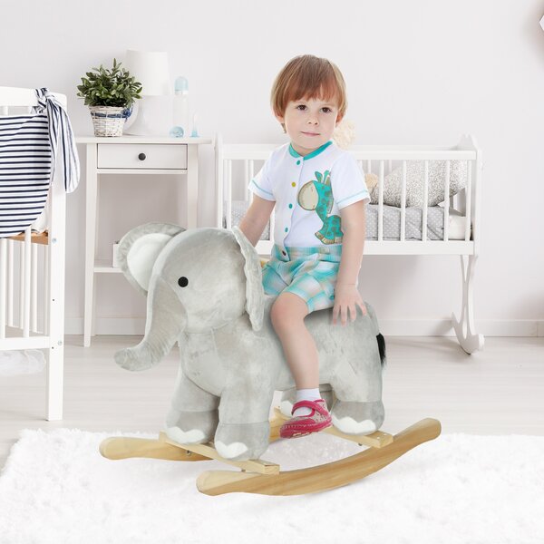 AIYAPLAY Cavallo a Dondolo per Bambini 2-4 Anni a Forma di Elefante con Suoni e Rivestimento Morbido, Grigio