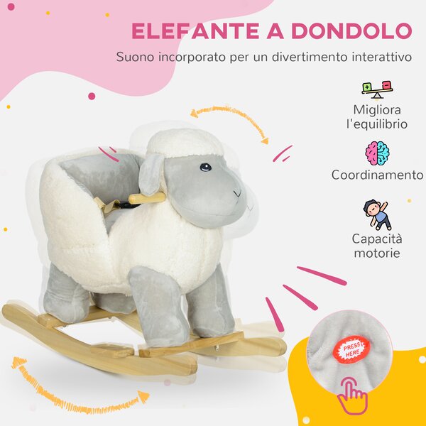 AIYAPLAY Cavallo a Dondolo per Bambini 1-3 Anni a Forma di Pecorella con Suoni e Rivestimento Morbido, Grigio