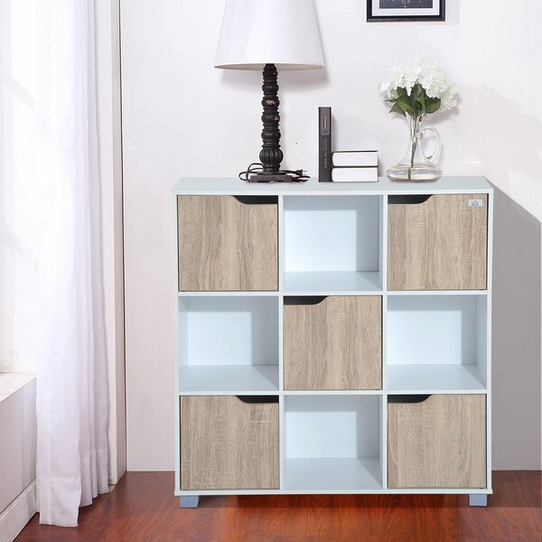 Libreria Scaffale con 9 Scompartimenti Bianco e Rovere 89.5x30x93 cm