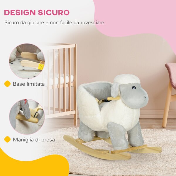 AIYAPLAY Cavallo a Dondolo per Bambini 1-3 Anni a Forma di Pecorella con Suoni e Rivestimento Morbido, Grigio