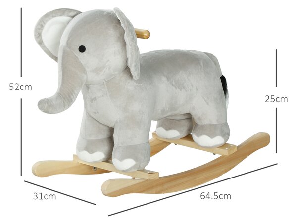 AIYAPLAY Cavallo a Dondolo per Bambini 2-4 Anni a Forma di Elefante con Suoni e Rivestimento Morbido, Grigio