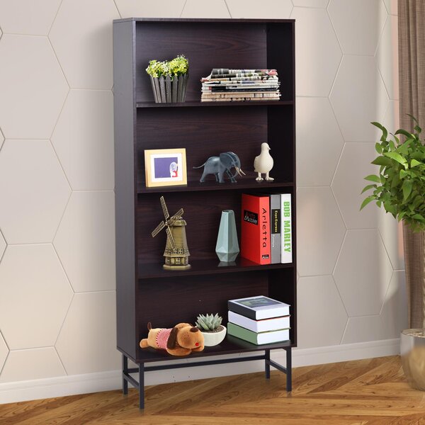 Libreria 4 Ripiani con Struttura in Acciaio Caffè Scuro 80x29.5x180 cm
