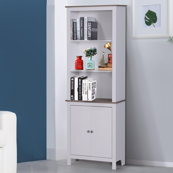Libreria in Legno con 3 Ripiani e Ante Bianco 60x30x175 cm