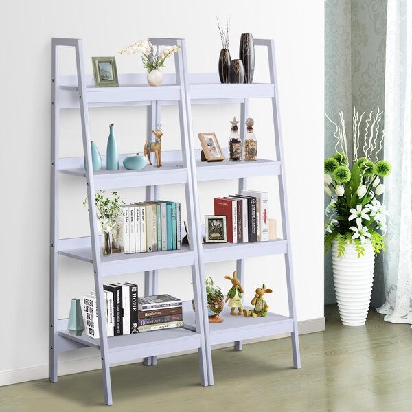 Libreria a Scala in Legno Componibile Bianco 52x45x148 cm