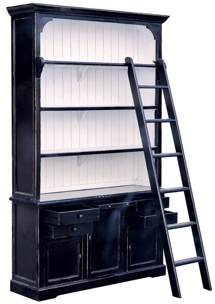 Mobile Libreria con Scaletta 3 Ante 4 Cassetti 4 Ripiani Nero
