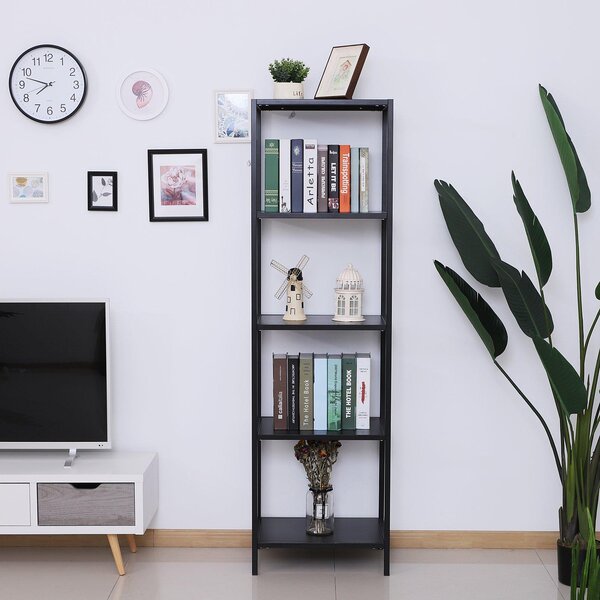 Libreria Scaffale 5 Ripiani in Metallo Nero 51x36x175 cm