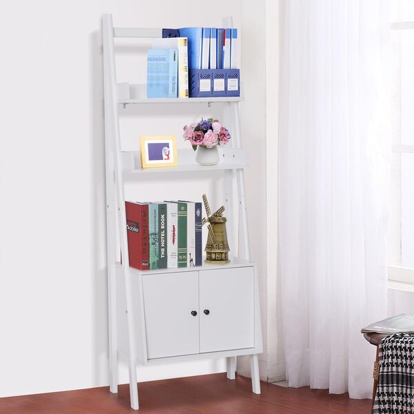 Libreria Scaffale a Scala con Mensole in Legno Bianco 65x40x180 cm