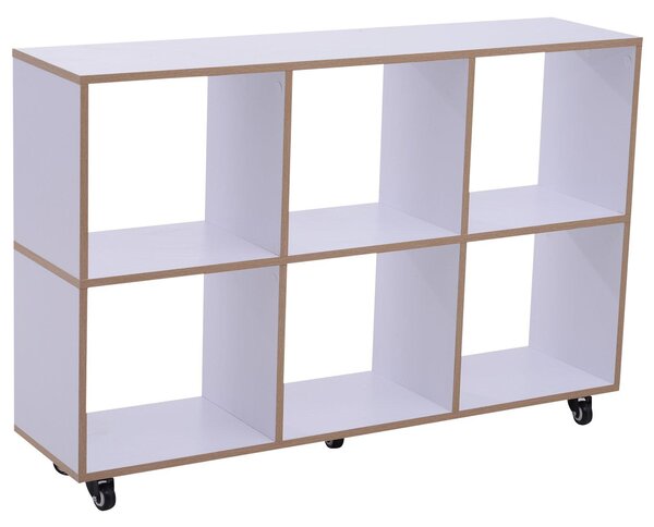 Libreria a 6 Scomparti Aperti con Rotelle in Legno Bianco 120x30x80 cm