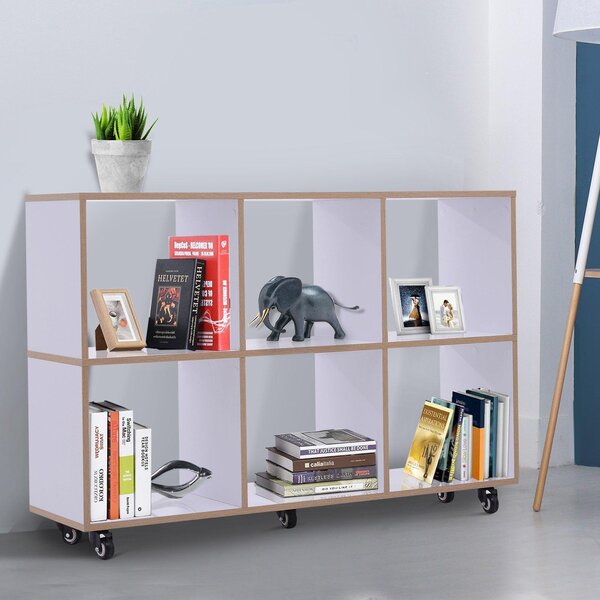 Libreria a 6 Scomparti Aperti con Rotelle in Legno Bianco 120x30x80 cm