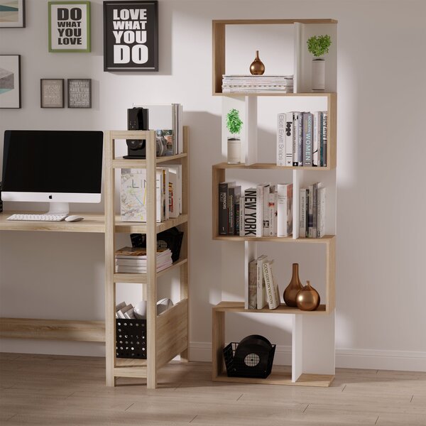 Libreria da Muro Moderna 5 Ripiani in Legno Bianco 60x24x1184.5 cm