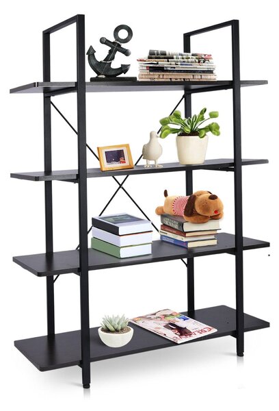 Libreria Scaffale a 4 ripiani aperti stile industriale in acciaio Nero 105x33.8x138 cm