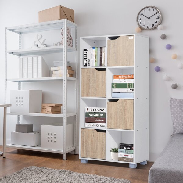 Libreria di Design a 8 Scompartimenti in Legno Bianco 60x30x122 cm