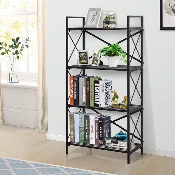 Libreria Scaffale Versatile a 4 Ripiani Stile Industriale Nero 80x40x160 cm
