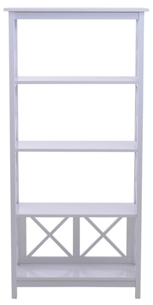 Libreria Scaffale da Parete a 4 Ripiani in Legno Bianco 70x30x145.3 cm
