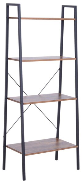 Libreria Scaffale a Scala 4 Ripiani Stile Industrial in Acciaio Nero,60x35x145 cm